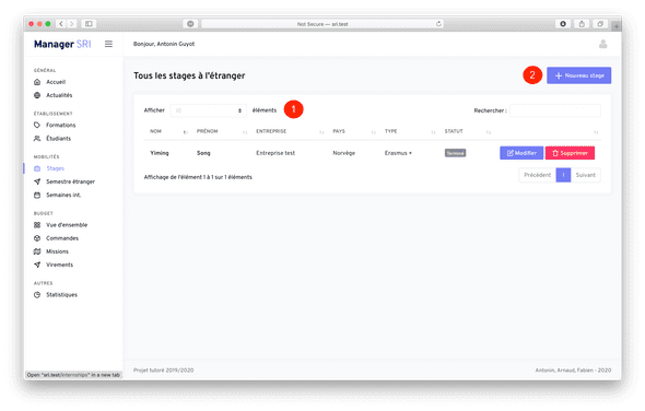 Gestion des stages à l'étranger